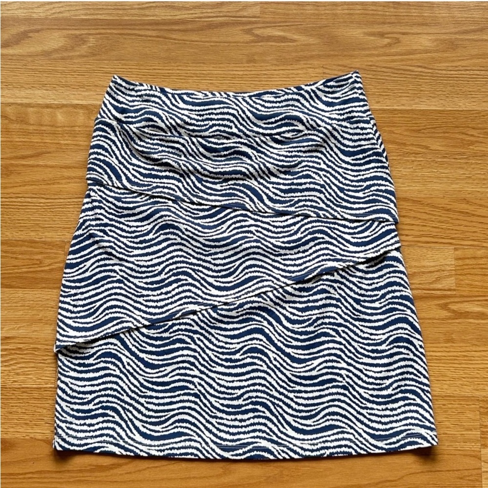 Navy and White Wave-Print Layered Skirt